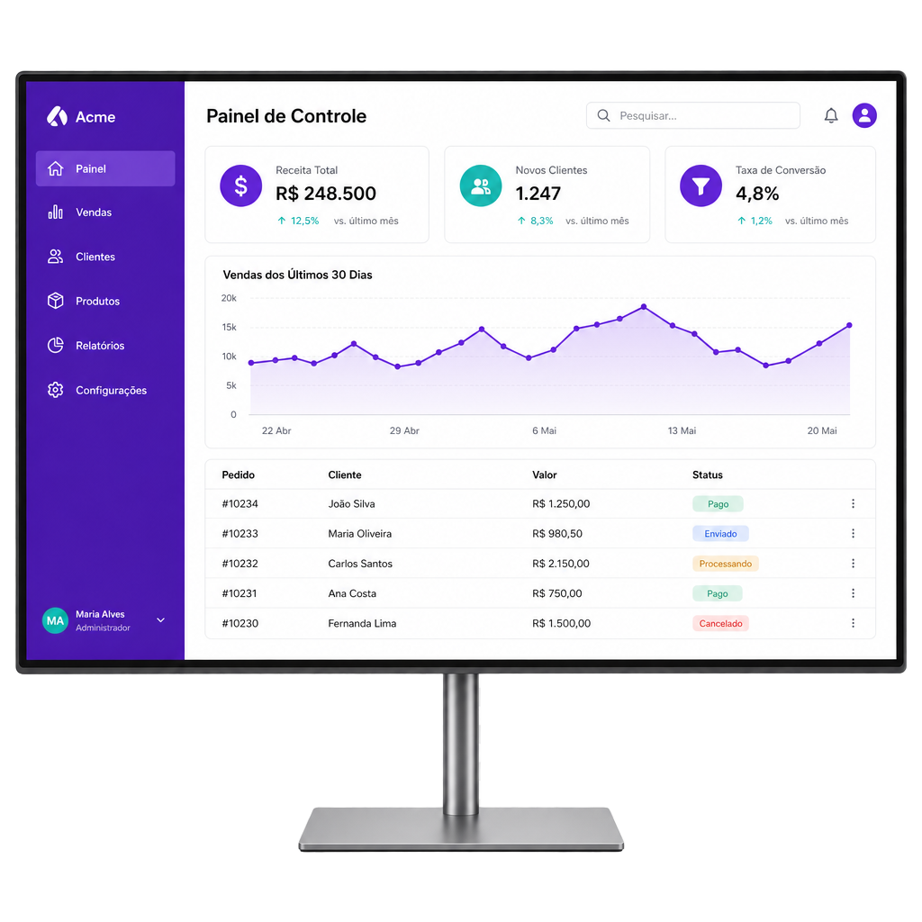 Aplicação web em um monitor desktop desenvolvida pela EvoluApps